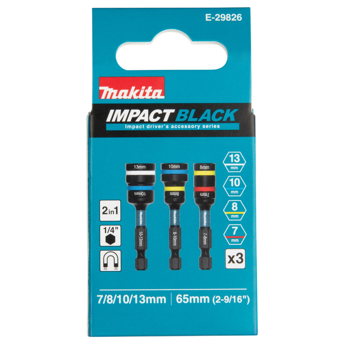 E-29826 - Impact Black 2 in 1 Steckschlüsselsatz Makita E-29826 3 Stück 1/4" Sechskantschaft - Abbildung 3