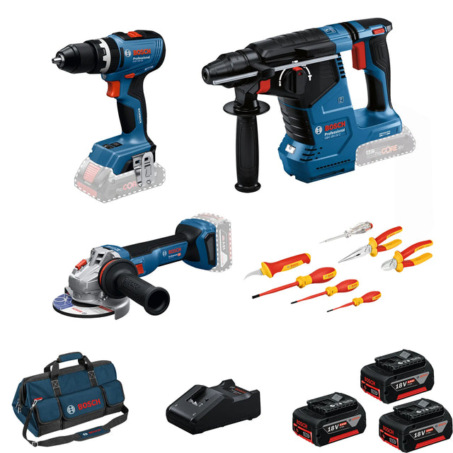 Combo Kit Bosch GSB 18V-65 + GWS 18V-11 + GBH 18V-24 C 18V 5Ah