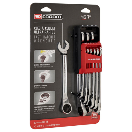Set Chiavi Combinate a Cricchetto Facom 467BR 10 Pezzi